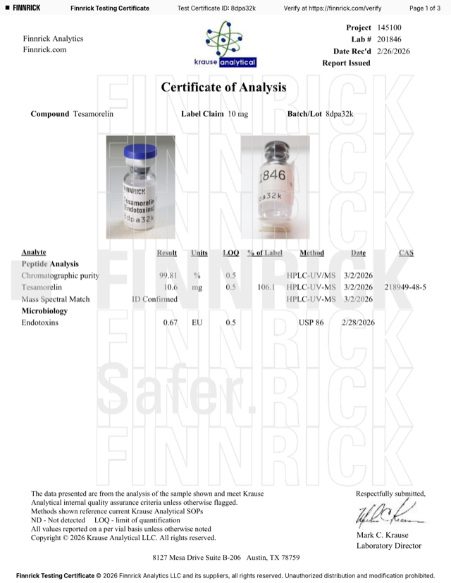 Vista previa del Certificado de Análisis