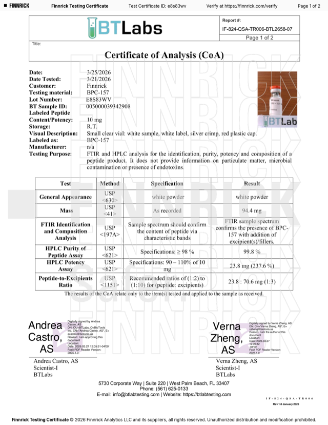 Vista previa del Certificado de Análisis
