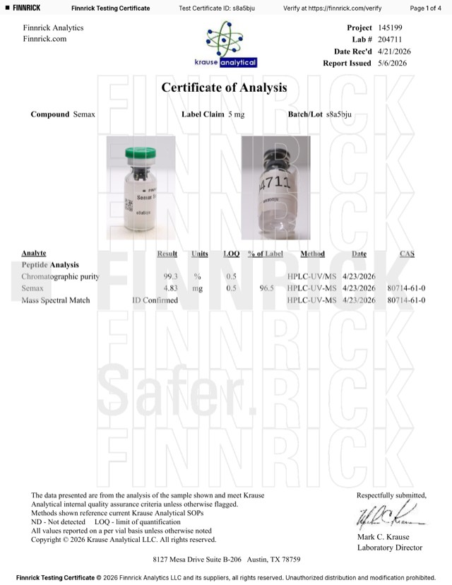 Vista previa del Certificado de Análisis